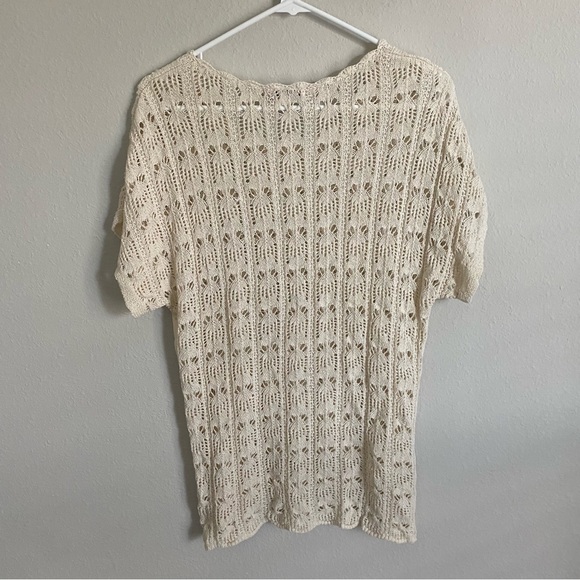 Coldwater Creek Crochet Knit Cream Short Sleeve Blouse Small - Picture 2 of 5